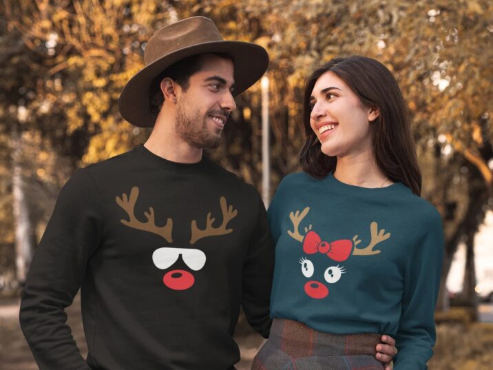 Matching reindeer Christmas sweatshirts