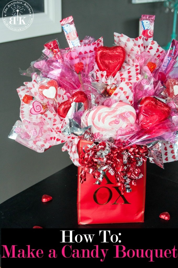 DIY Candy bouquet basket for Valentine's day