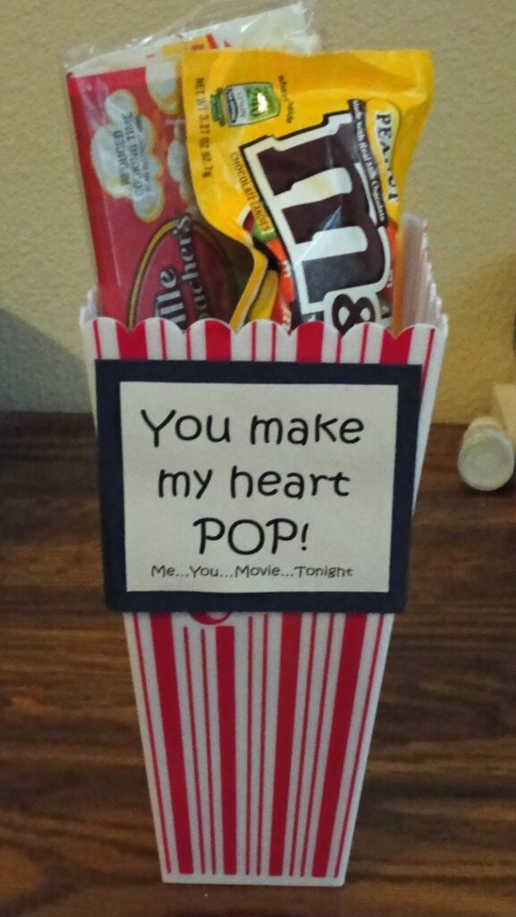 Movie snacks DIY Valentine's day basket gift idea