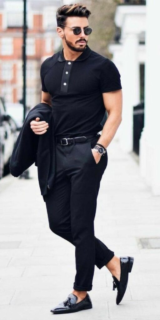 smart casual black polo with jeans